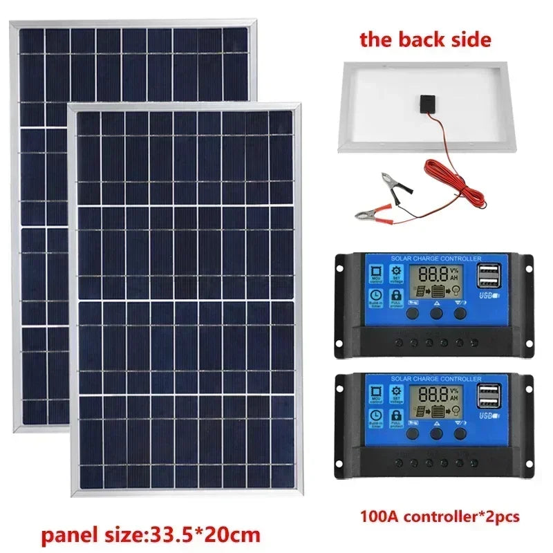300W Solar Panel Kit Complete 12V Polycrystalline USB Power Portable Outdoor Rechargeable Solar Cell Solar Generator for Home