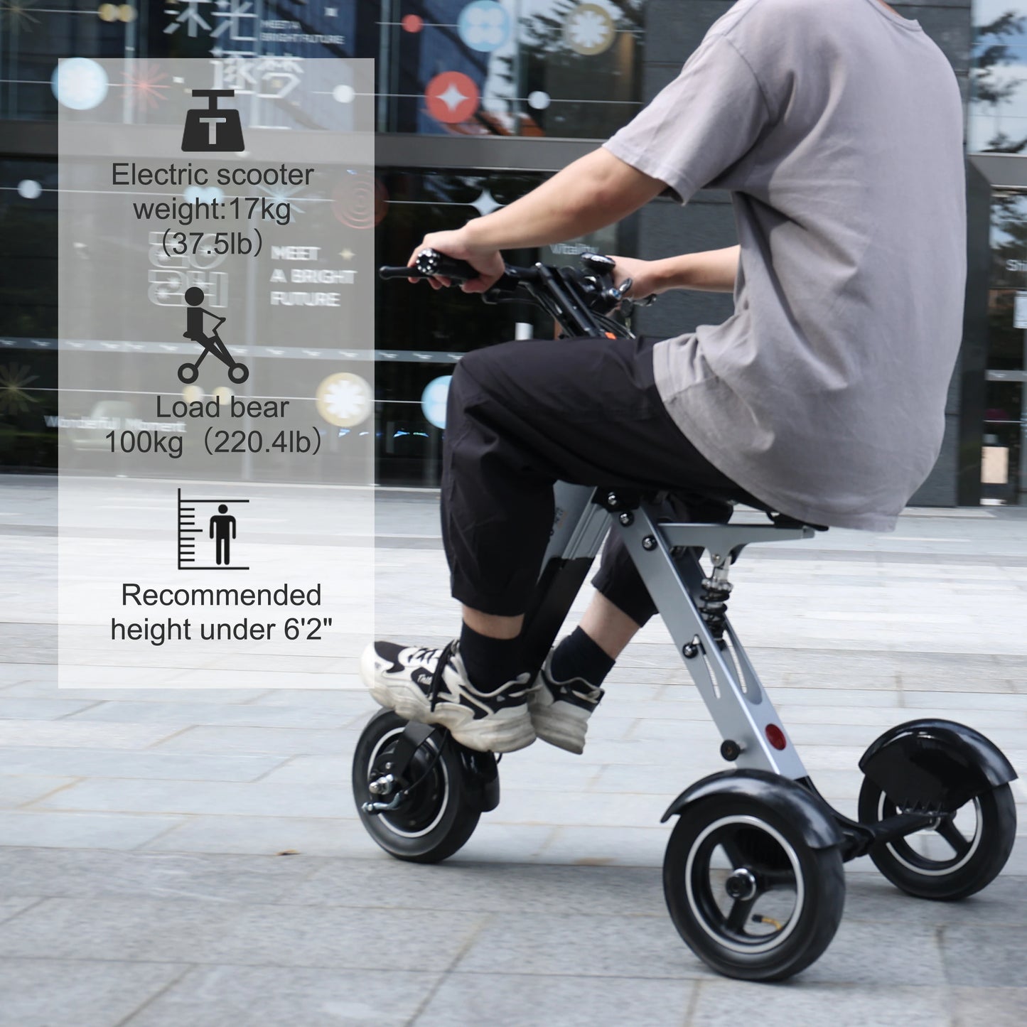 Tpmate ES35 Lightweight Foldable Electric Scooter 3 Wheel Mobility Trike for Adults with Removable Battery 15Mph