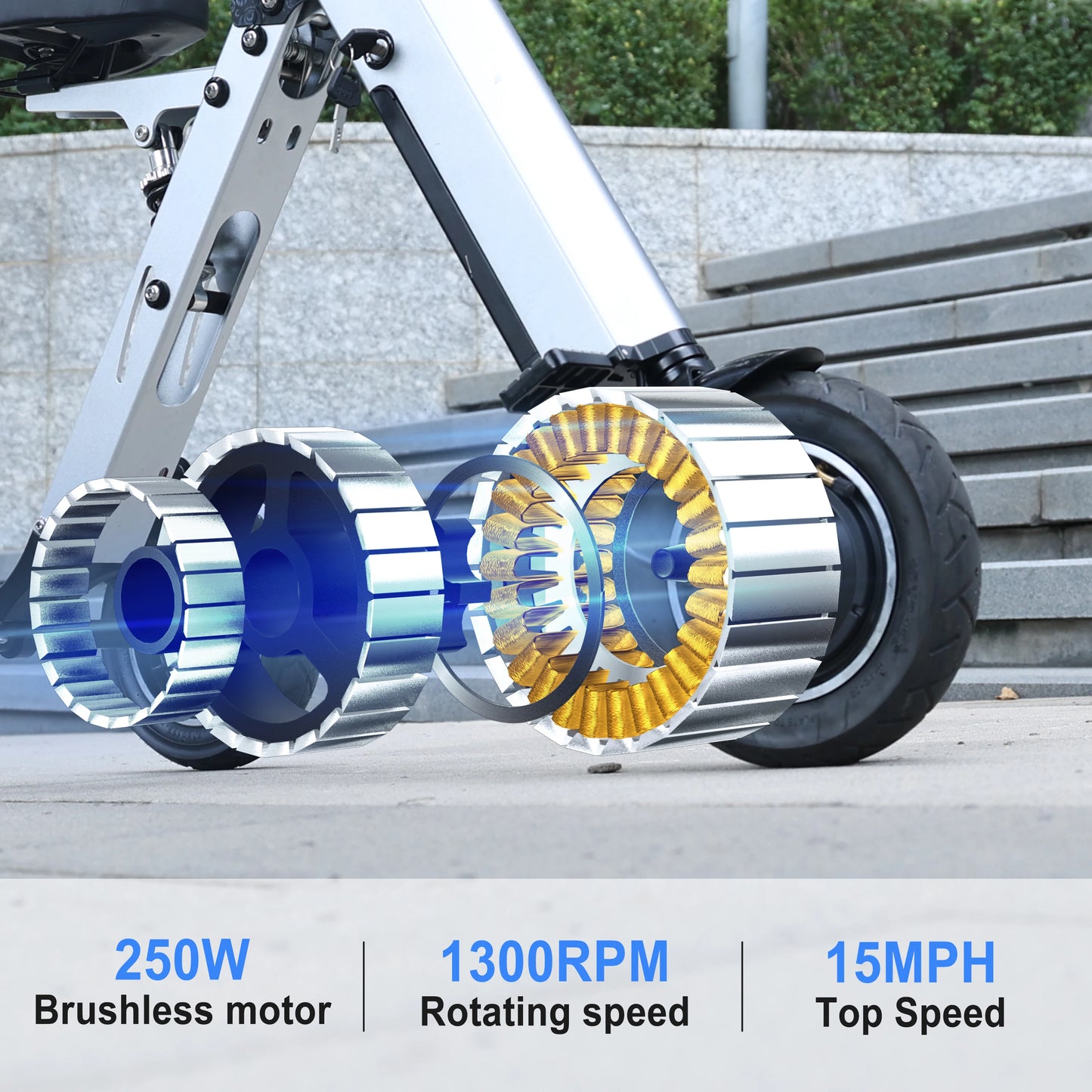 Tpmate ES35 Lightweight Foldable Electric Scooter 3 Wheel Mobility Trike for Adults with Removable Battery 15Mph