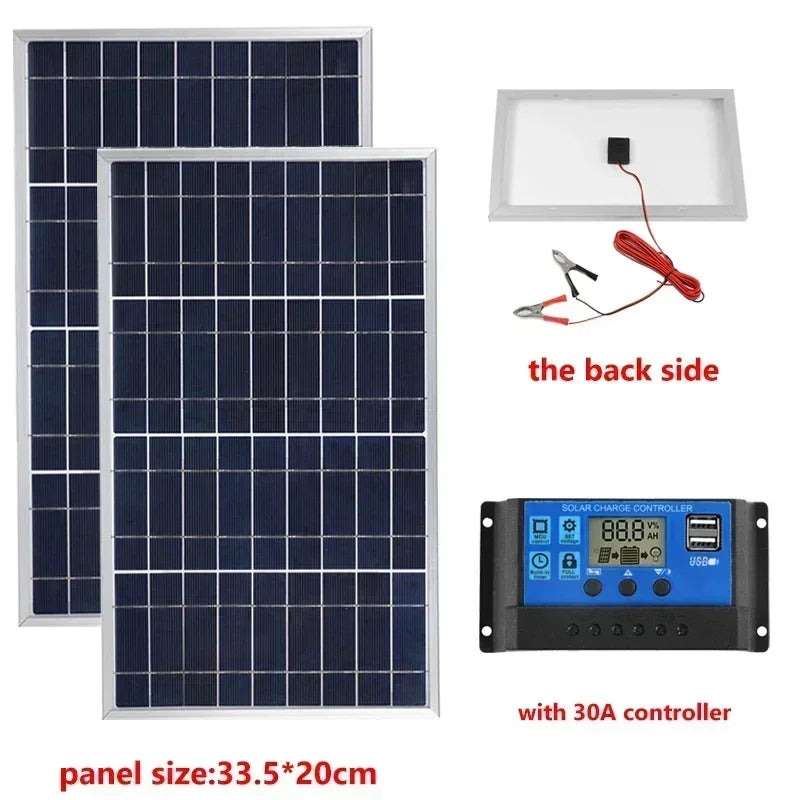 300W Solar Panel Kit Complete 12V Polycrystalline USB Power Portable Outdoor Rechargeable Solar Cell Solar Generator for Home