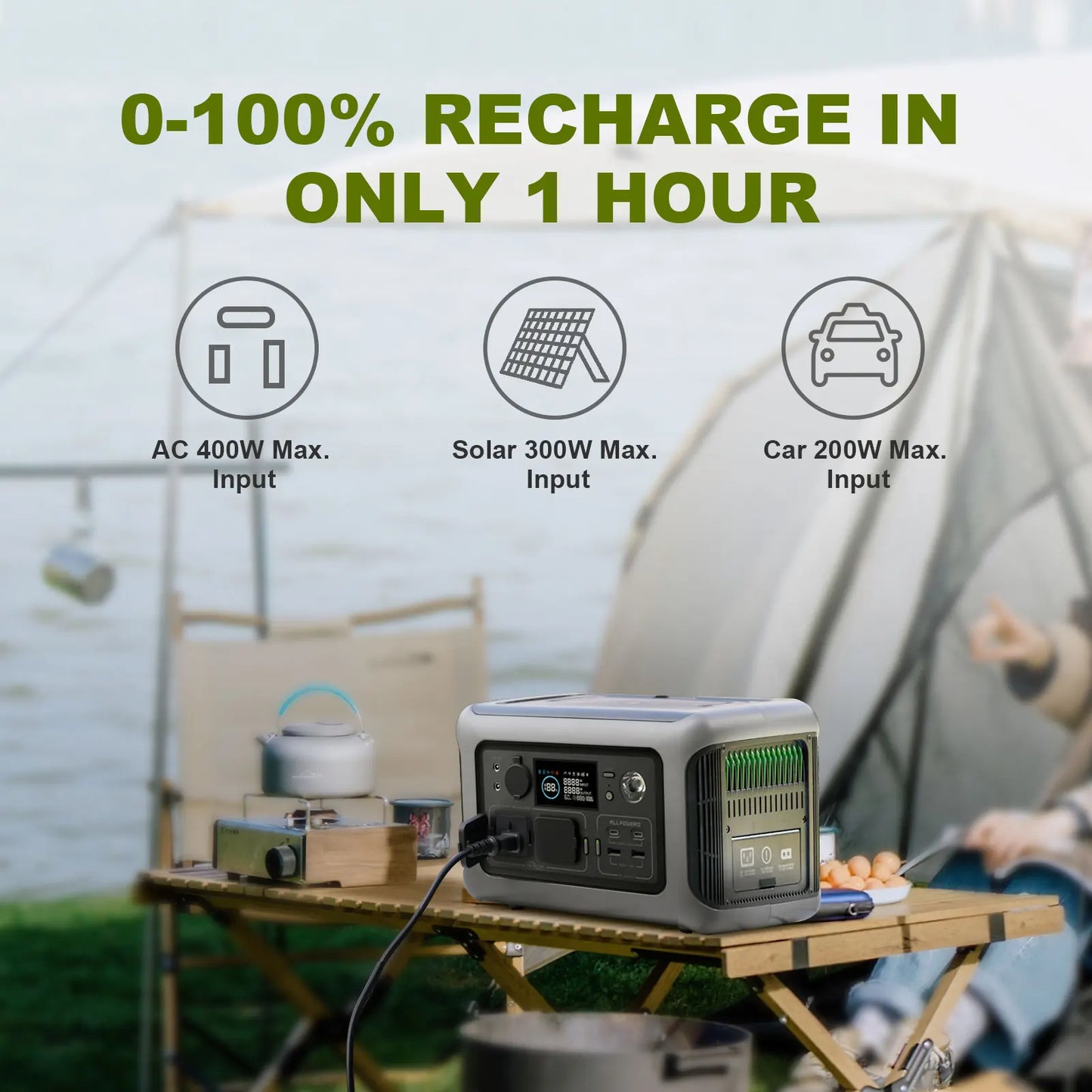 ALLPOWERS R600 Solar Generator with SolarPanel (Optional), 600W 299Wh LiFePO4 Portable Power Station with Solar Charger for Camp