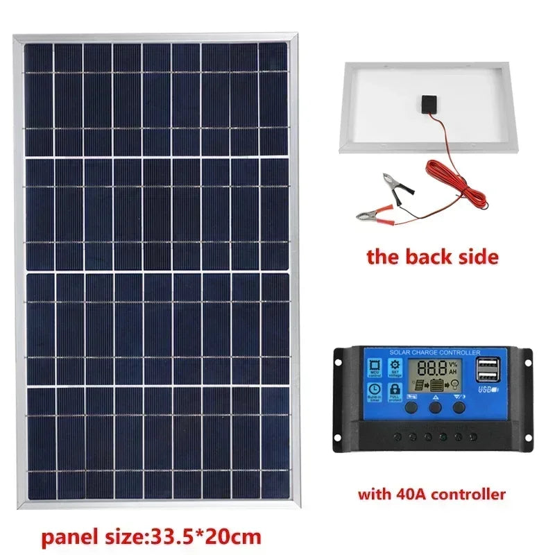 300W Solar Panel Kit Complete 12V Polycrystalline USB Power Portable Outdoor Rechargeable Solar Cell Solar Generator for Home