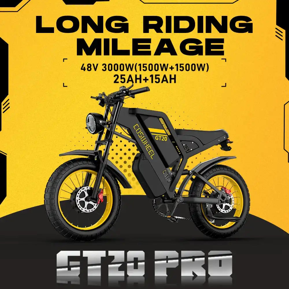 Coswheel GT20 Electric Motorcycle Mountain Bike for Adults 20 Inch 1000W 48V Electric Bike Adult Motorcycle Fenders Are Present