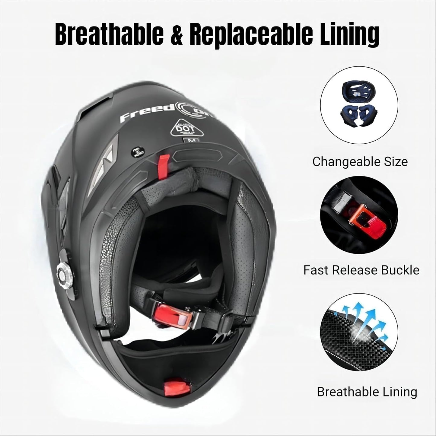 Freedconn BM2-S Bluetooth Motorcycle Helmet, Flip-Up Modular Motorbike Helmet, 500M Connectivity for 2-3 Riders, Voice Dial, Hands-Free Call, MP3, FM, DOT Certified (Medium, Gloss Black)