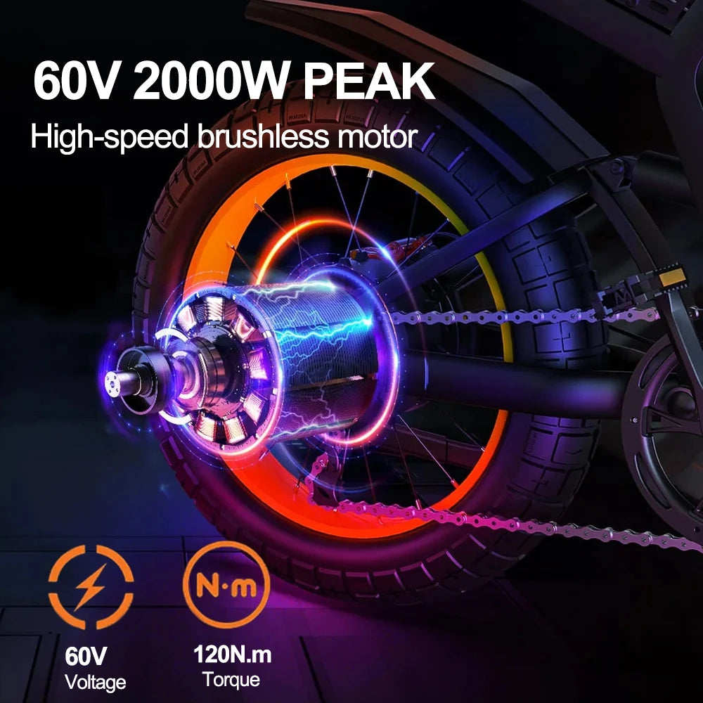 Coswheel Electric Bike for Adults GT20 Max 2000W Electric Motorcycle Dirt Bike 60V 40AH Removable Battery off Road Mountain Bike
