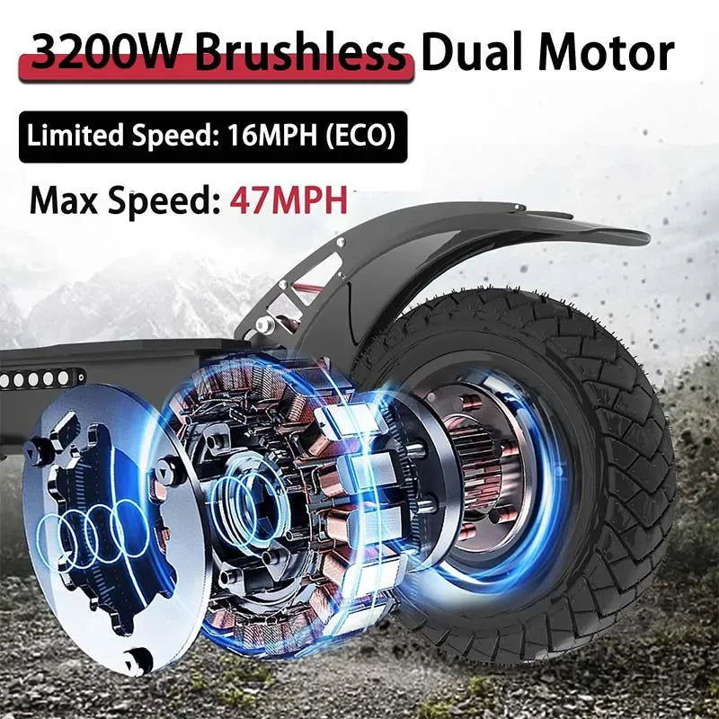 AJOOSOOS Electric Scooter 60V 3200W Powerful Dual Motor Foldable Scooter Electric Dual Shock Absorption E Scooter for Adults
