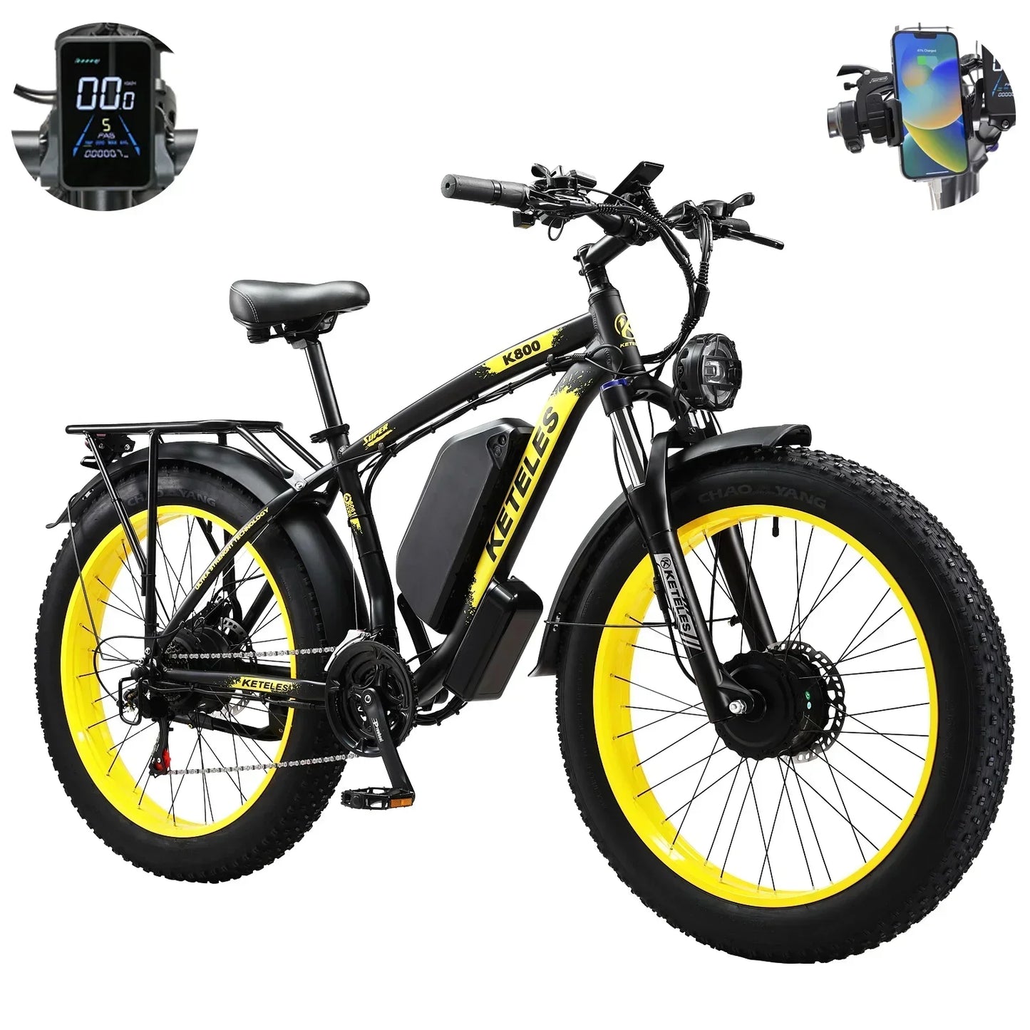 KETELES K800 Adult Mountain Electric Bicycle 2000W Motor 48V23Ah Battery Electric Bike 26 Inch Fat Tire Mountain Off-Road Ebike