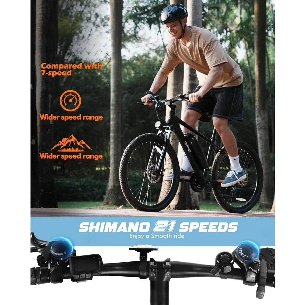 Adult Electric Bicycle -21 Speed Mountain Light Electric Bicycle, Equipped with Peak 750W 22MPH Brushless Motor, 375Wh