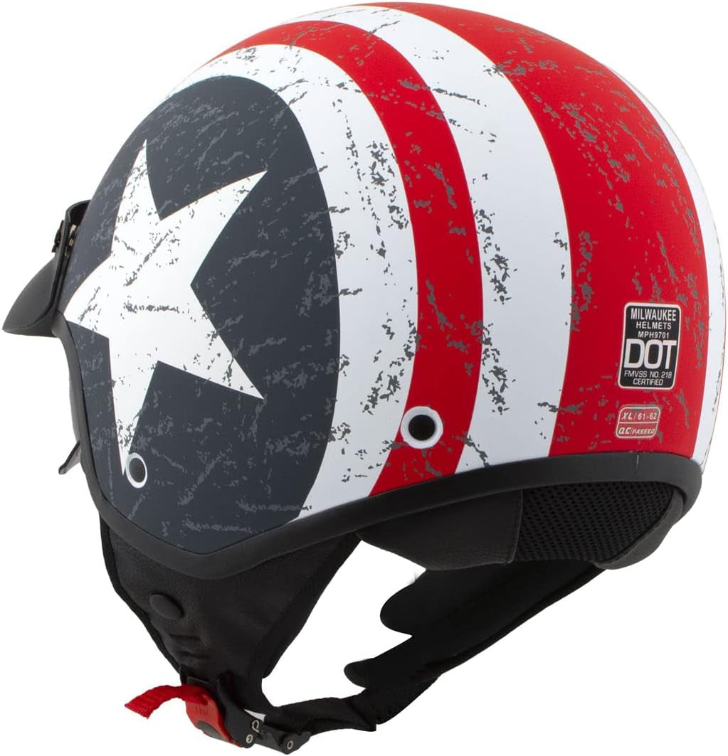 Milwaukee Helmets MPH9701DOT Maverick 3/4 Open Face Stars and Stripes Motorcycle Biker DOT Helmet - Large