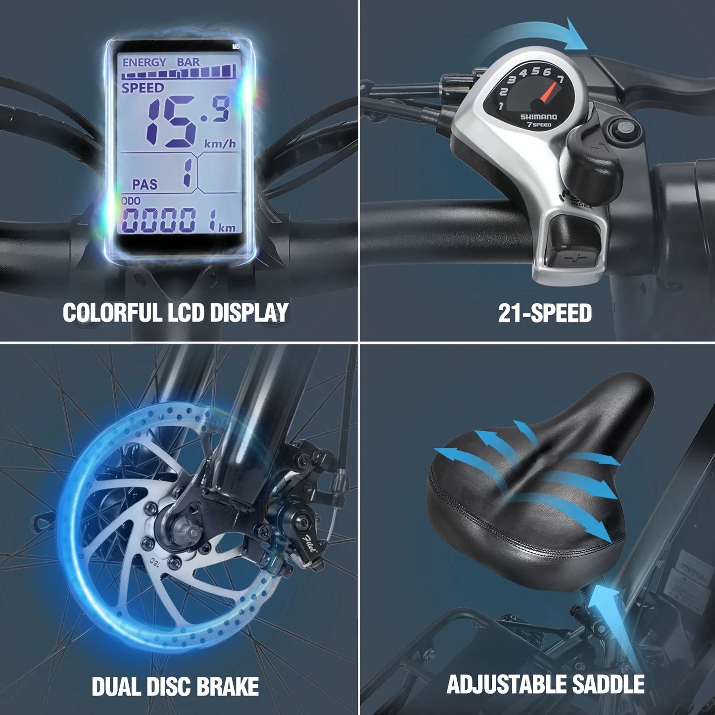750W Mountain Electric Bicycle 48V 15Ah Removable Battery E-Bike,26" Fat Tire Electric Bike for Adults, Shimano 21 Speed Front Suspension Electric Bicycle UL2849