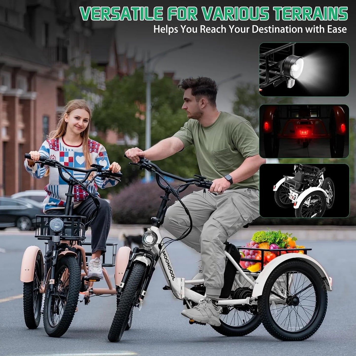 ABORON 20" Fat Tire Electric Trike 750W 48V Motorized Folding Commute E-Bike for Adult, Foldable 3 Wheel Electric Bicycle Trike for Senior Women with Front & Rear Basket, UL2849