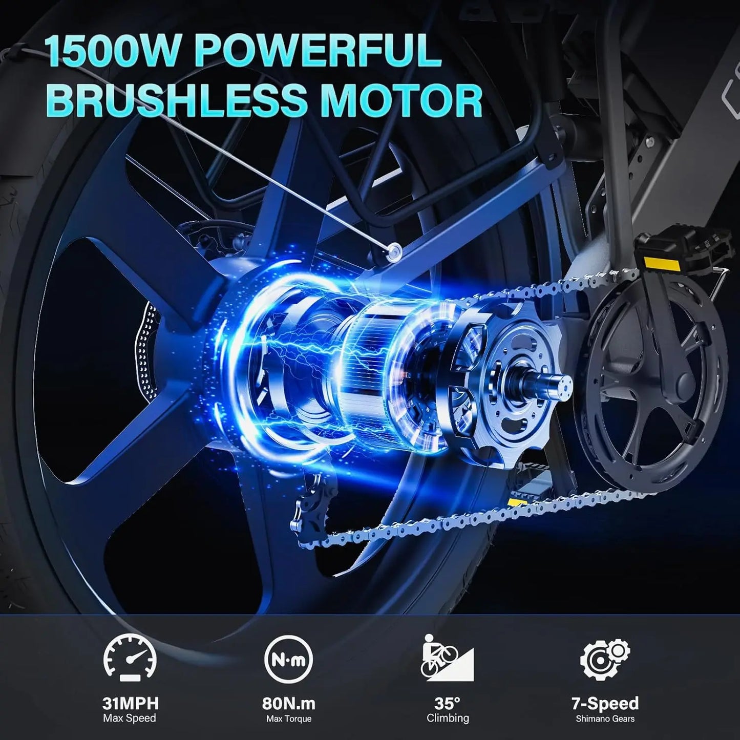Coswheel Electric Bike for Adult T26 26Inch 1500W Mountain Bike Electric Motorcycle 48V 25Ah Removable Battery off Road Ebike