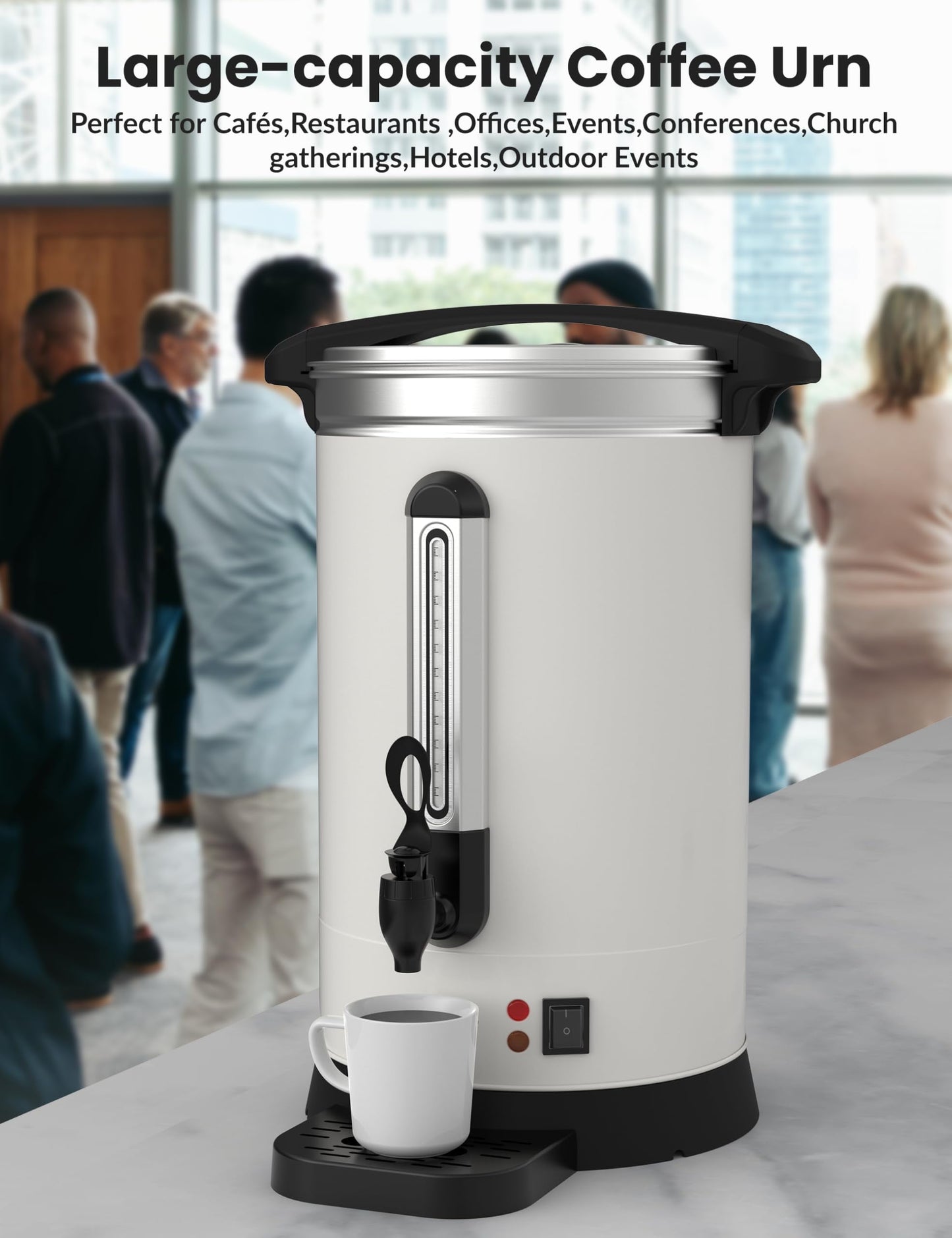 TROPOW 100 Cups Coffee Urn,18L Double Wall Commerical Coffee Maker for Buffet Catering Wedding Gathering,Large Capacity Hot Coffee Dispenser,Stainless Steel Hot Water Urn