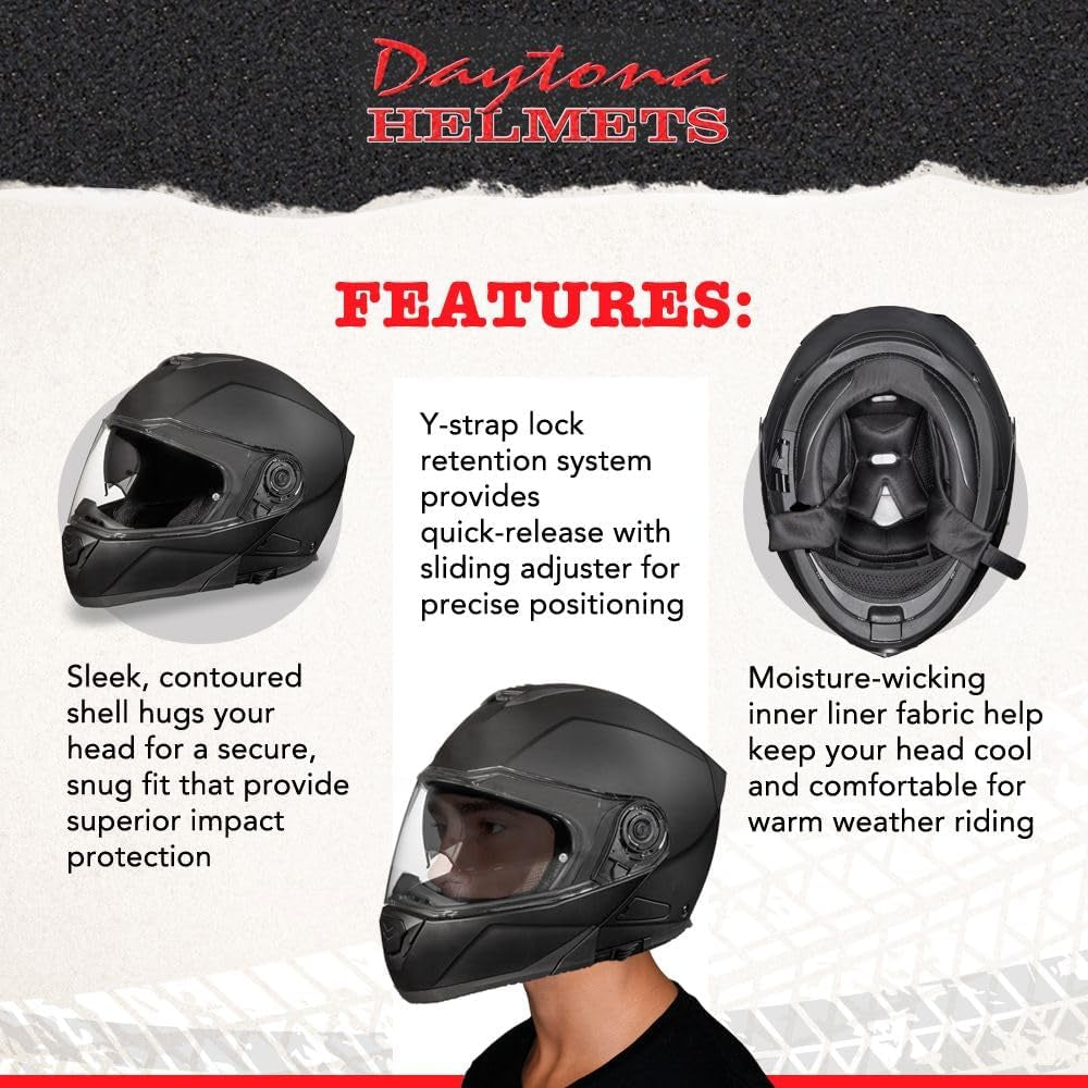 Daytona Helmets Glide Modular Motorcycle Helmet - DOT Approved Flip up Motorcycle Helmet - Bluetooth Ready Full Face Motorcycle Helmet with Dual Visors for Men, Women & Youth