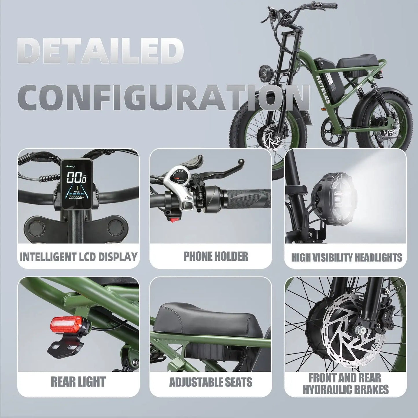 KETELES K880 Adult Electric Motorcycle, 2000W Motor, 23AH/17.5AH Battery, 7-Speed, 20'' Fat Tire Electric Bike
