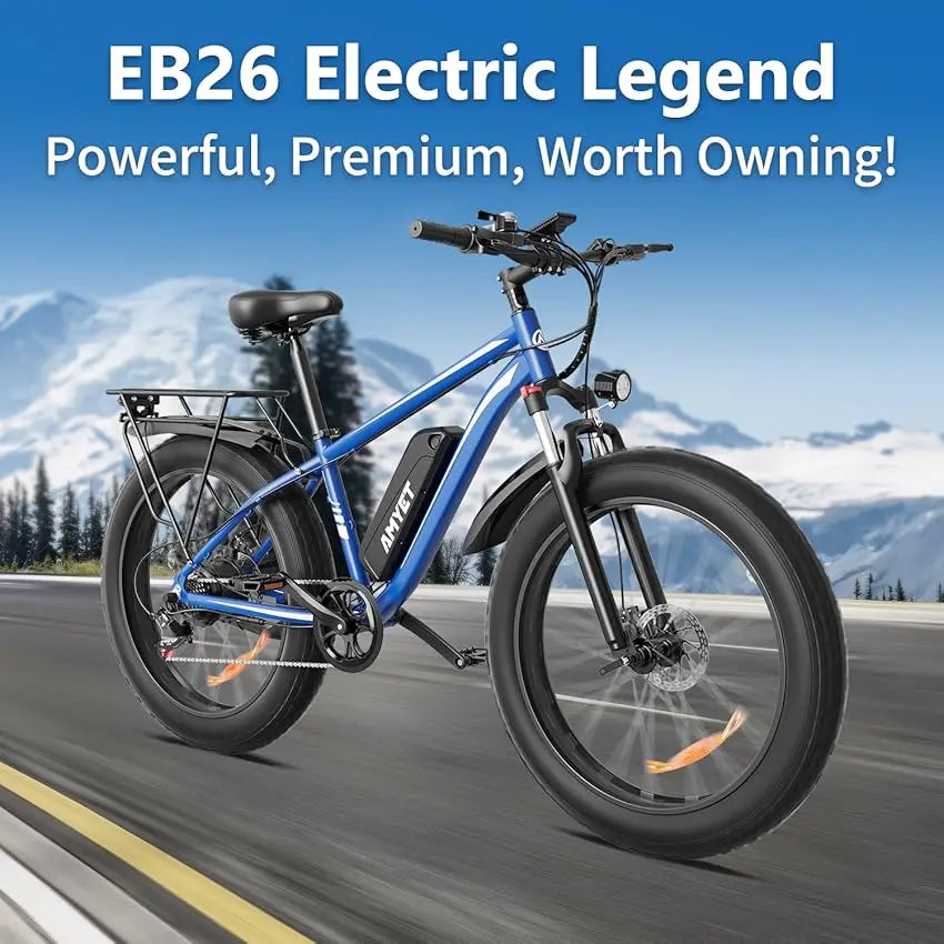 AMYET Electric Bike EB26 Adults Electric Bicycle Peak 1500W 48V 15AH E Bike 26" Fat Tire Mountain Bike 31Mph Electric Dirt Bike