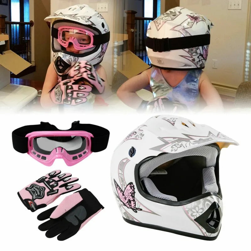 DOT Motorcycle Youth Kids Child Helmet Full Face Motocross Casco Moto Off-Road Street Goggles Gloves Bike Helmets ATV Capacete