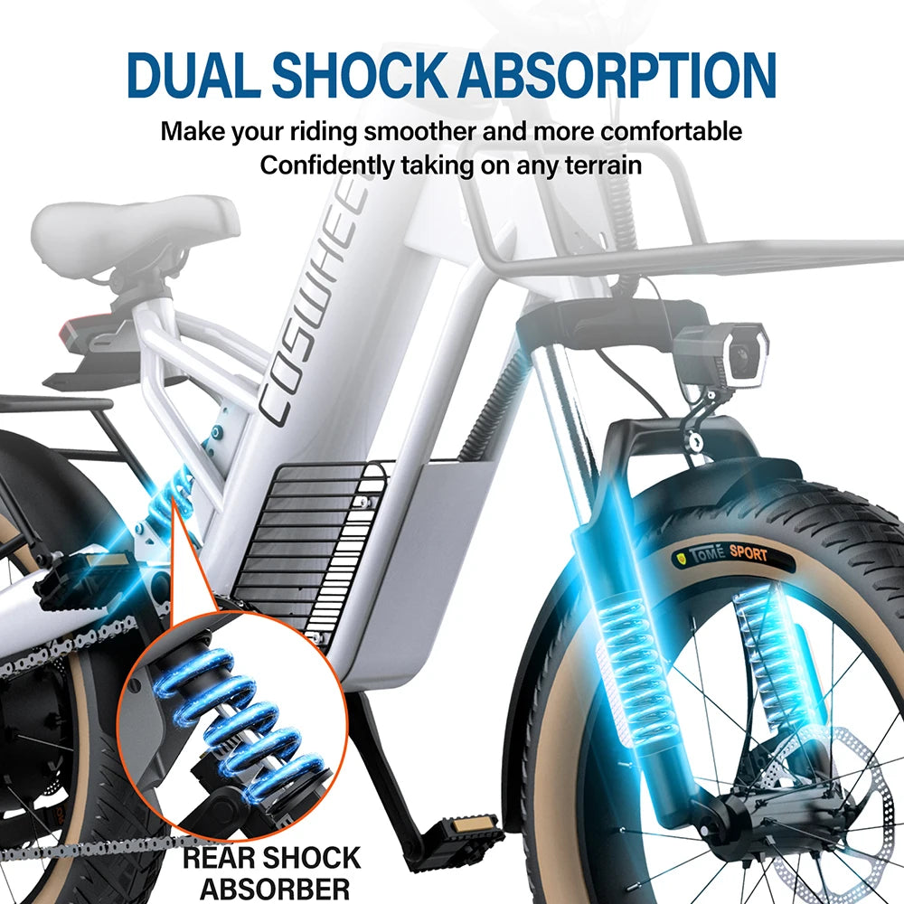 Coswheel M20 Electric Bike Electrical Bicycle for Adult 1000W Ebike 20 Inch Tire 48V 20AH Battery Outdoor Road Snow Bike Cargo