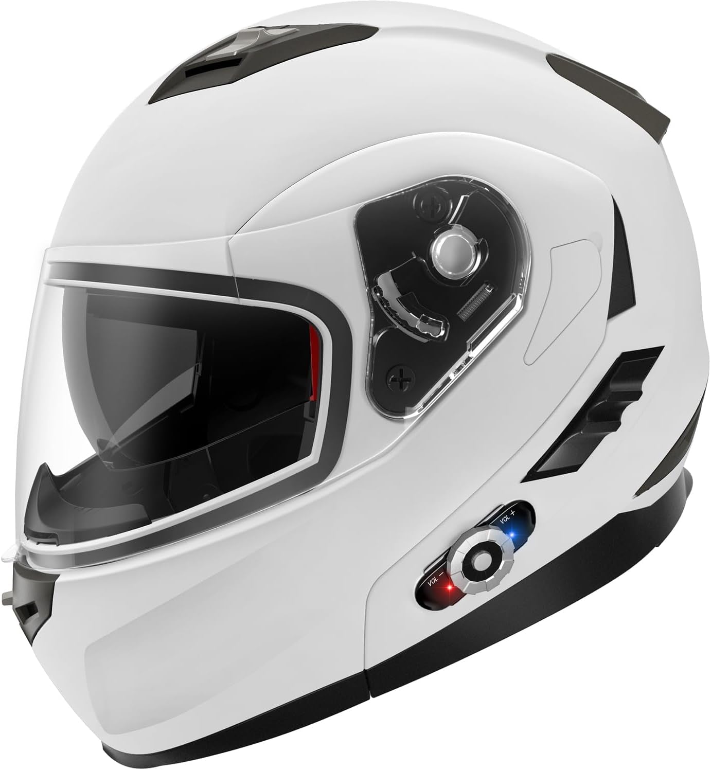 Freedconn BM2-S Bluetooth Motorcycle Helmet, Flip-Up Modular Motorbike Helmet, 500M Connectivity for 2-3 Riders, Voice Dial, Hands-Free Call, MP3, FM, DOT Certified (Medium, Gloss Black)