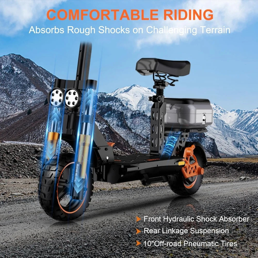 Electric Scooter with Seat, 1600W Motor up to 45 Miles Range & 34 MPH Top Speed, 11" Off-Road Tires, Foldable Kick Scooter