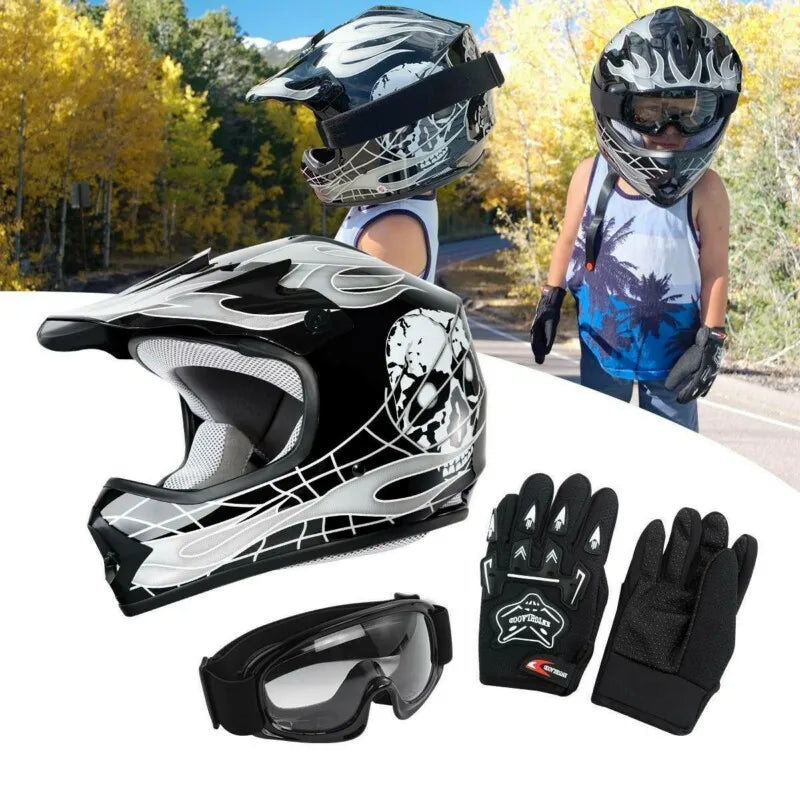 DOT Motorcycle Youth Kids Child Helmet Full Face Motocross Casco Moto Off-Road Street Goggles Gloves Bike Helmets ATV Capacete