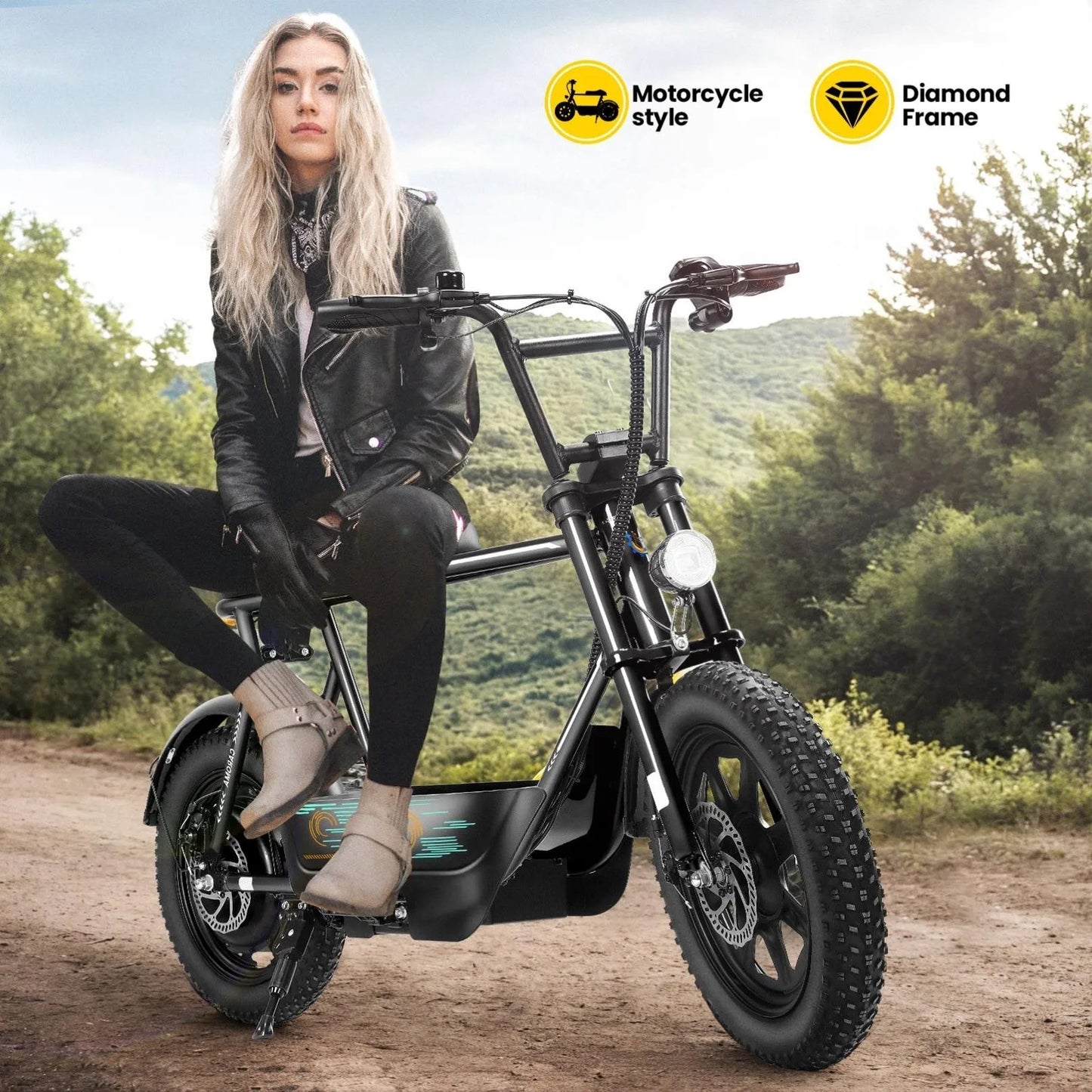 Peak 819W Electric Scooters with Seat for Adults, 16" Fat Tire for All-Terrain, Commuter Ebike for Teens, with Carry Basket