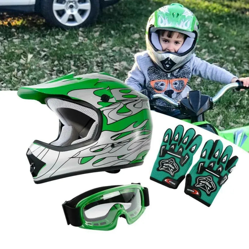 DOT Motorcycle Youth Kids Child Helmet Full Face Motocross Casco Moto Off-Road Street Goggles Gloves Bike Helmets ATV Capacete