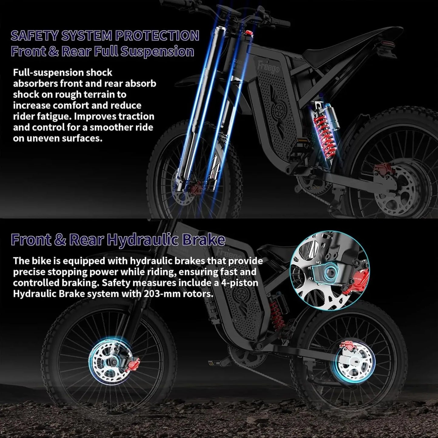 Ebike Freego X2 Electric Motorcycles Brushless Gearless Motors 6000W 60V/30Ah Lithium Battery 50MPH Adult off Road MTB Ebike