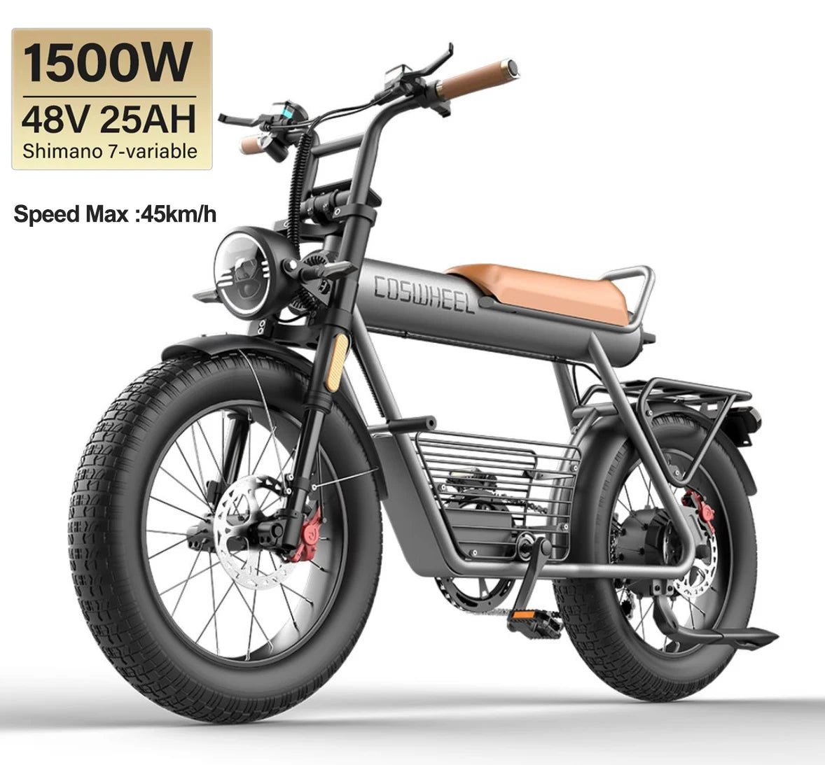 Coswheel Electric Bike for Adult CT20S 2000W/1500W Mountain Bike Electric Motorcycle 60V 27.5Ah Removable Battery Fat Tire Ebike