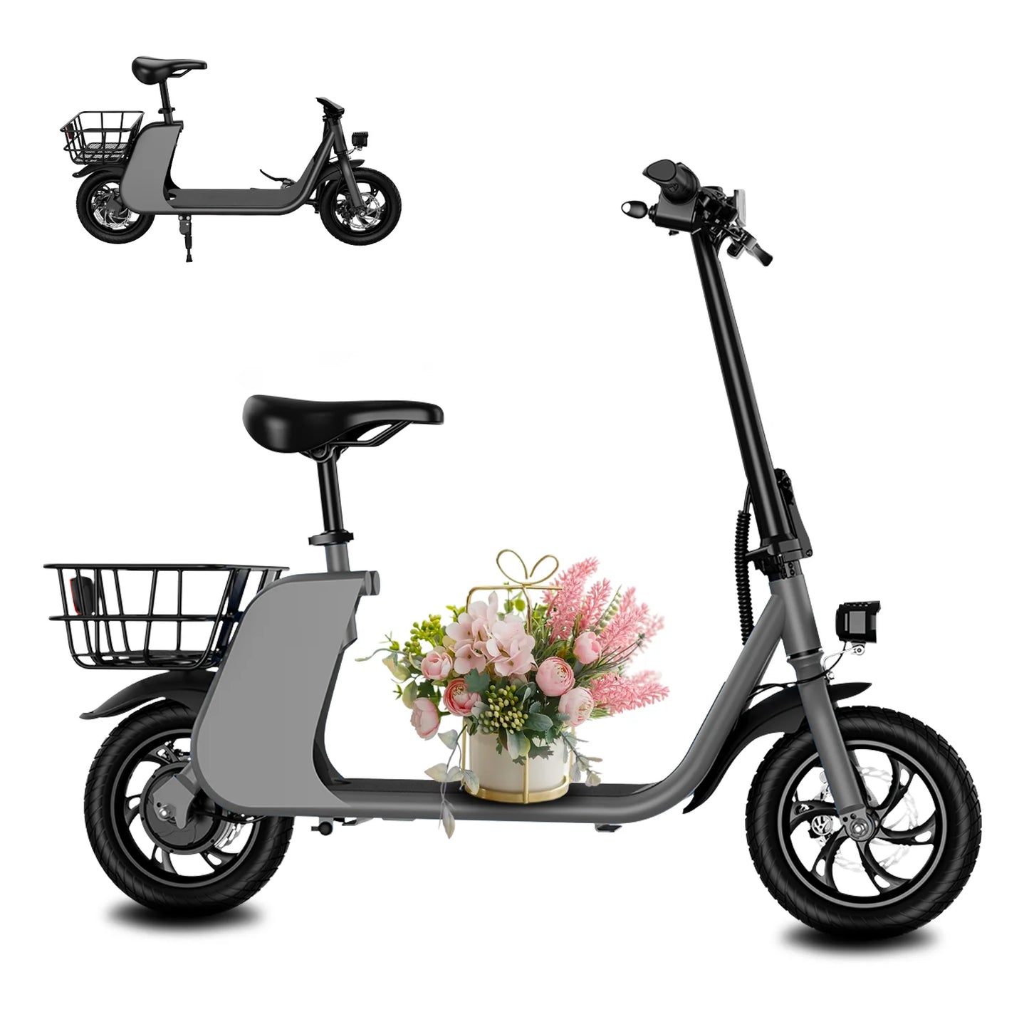 450W Adult Electric Scooter 15.5Mph, with Seat and Shopping Basket, Suitable for Female Electric Scooters for Urban Commuting