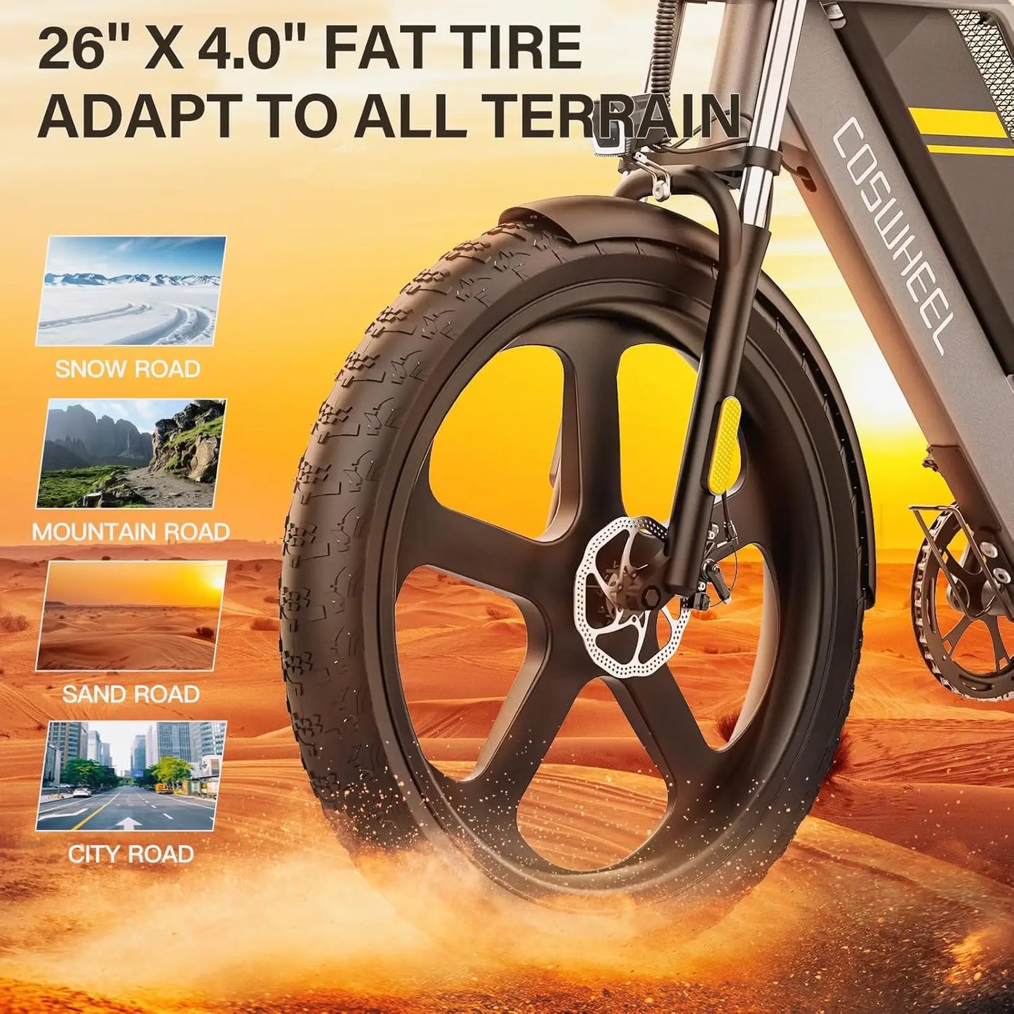 Coswheel Electric Bike for Adult T26 26Inch 1500W Mountain Bike Electric Motorcycle 48V 25Ah Removable Battery off Road Ebike