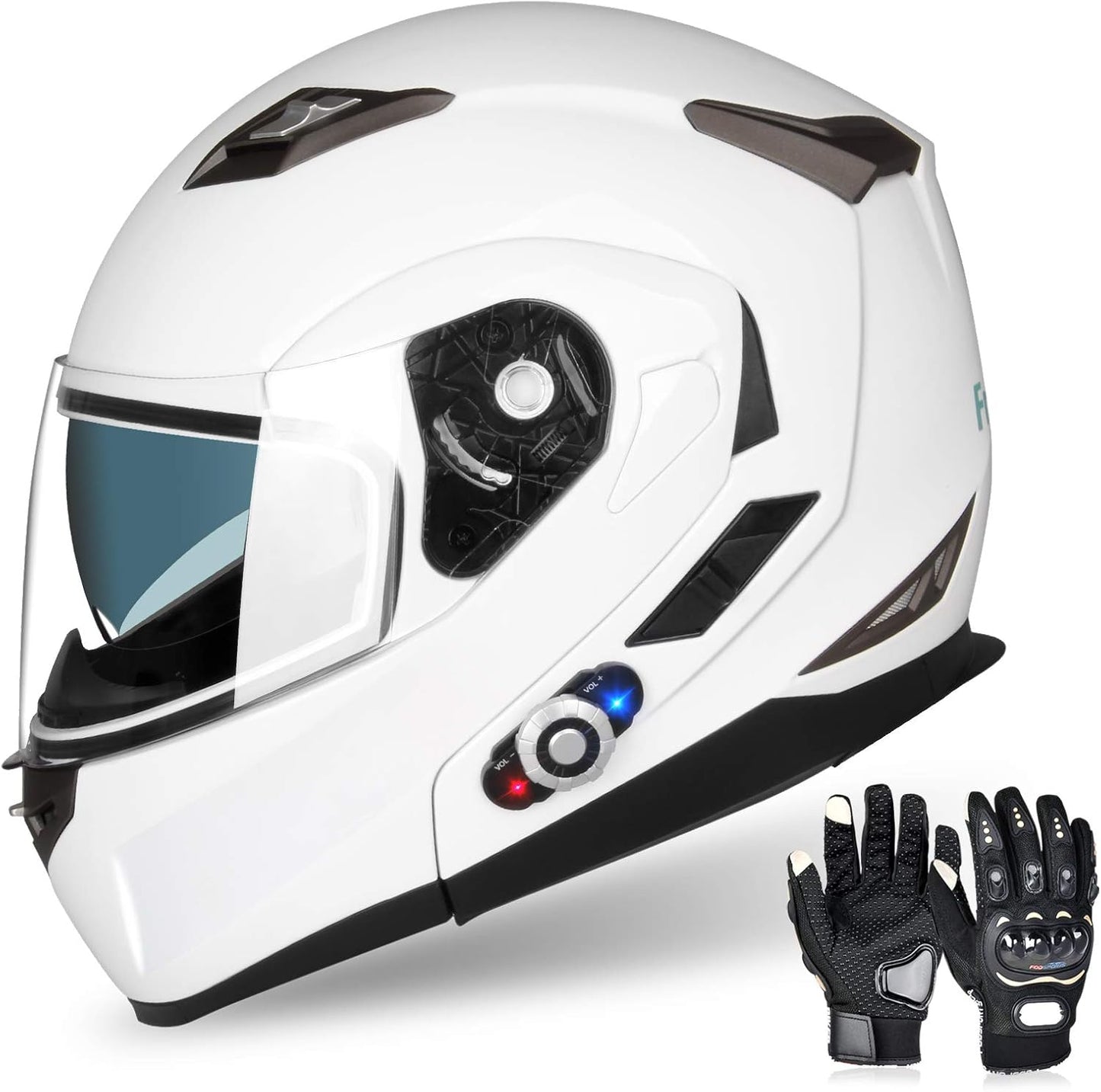 Freedconn BM2-S Bluetooth Motorcycle Helmet, Flip-Up Modular Motorbike Helmet, 500M Connectivity for 2-3 Riders, Voice Dial, Hands-Free Call, MP3, FM, DOT Certified (Medium, Gloss Black)