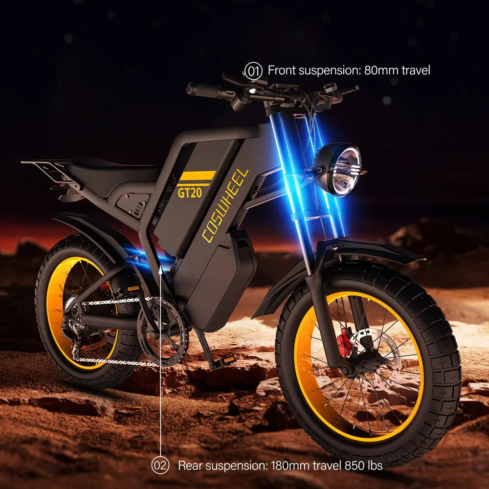 Coswheel Electric Bike for Adults GT20 Max 2000W Electric Motorcycle Dirt Bike 60V 40AH Removable Battery off Road Mountain Bike