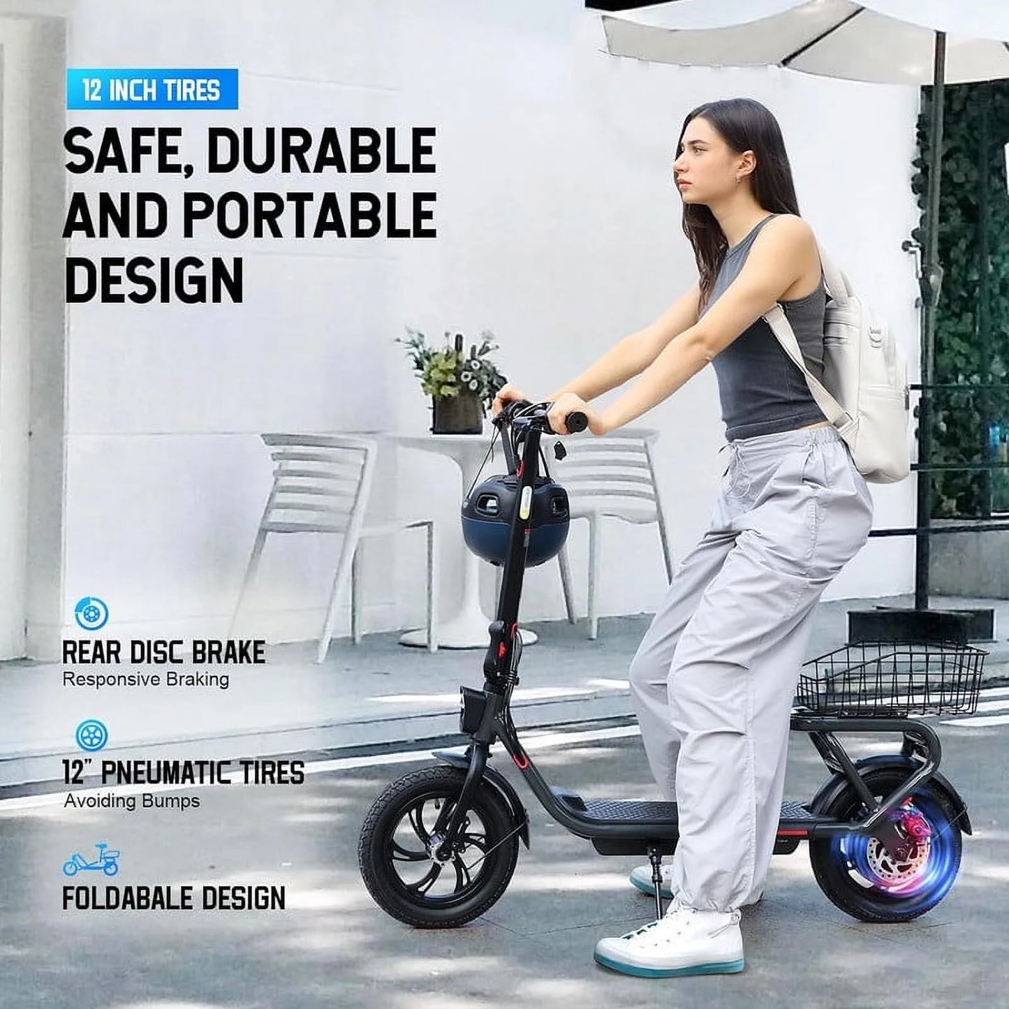 SISIGAD Electric Scooter for Adults with Seat, 30 Miles Long Range & 16 Mph Power by 500W Motor, 12" Pneumatic Tire & Height Adjustable Seat