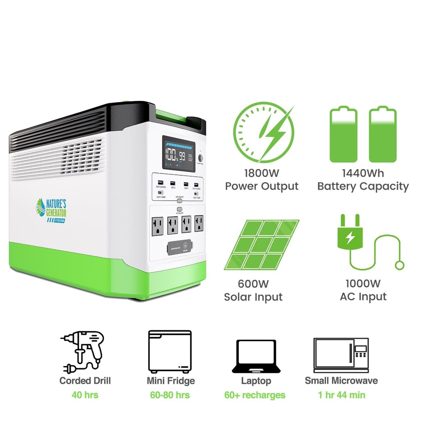Nature's Generator Lithium 1800 Solar Generator