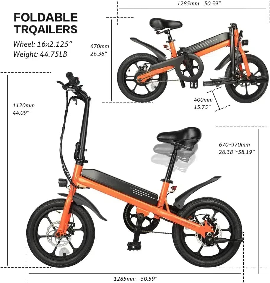 Electric Bike for Adult 250W Motor Top Speed 32MPH Folding Ebike 36V 7.8Ah 16"Fat Tire Electric Bicycles with Dual Suspension
