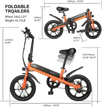 Electric Bike for Adult 250W Motor Top Speed 32MPH Folding Ebike 36V 7.8Ah 16"Fat Tire Electric Bicycles with Dual Suspension