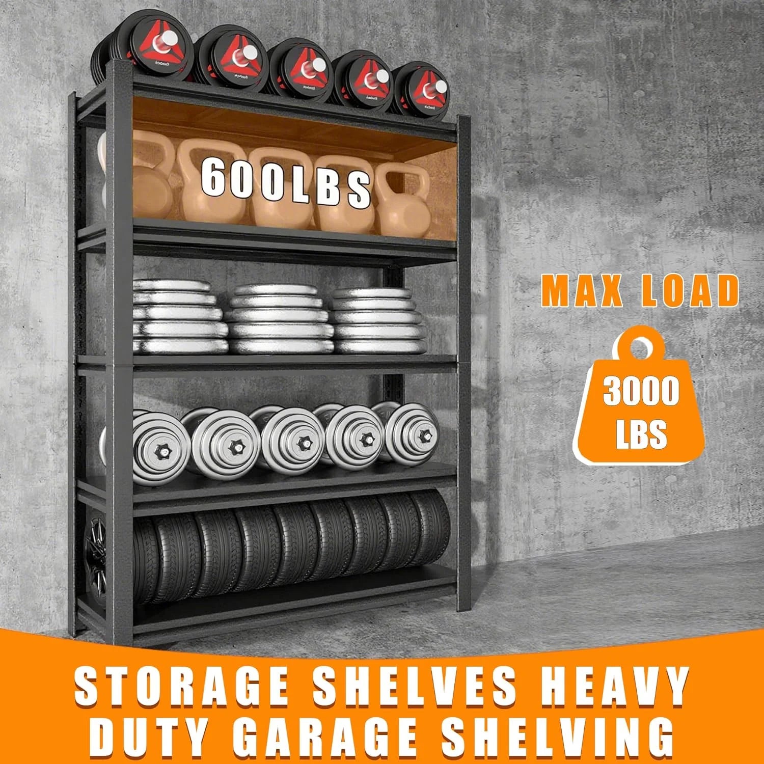 40''W Garage Shelving Heavy Duty Garage Storage Shelves, 3000 LBS Adjustable 5 Tier Industrial Shelving Unit, Metal Utility Shelf for Basement, Warehouse and Workshop (63''Hx40''Wx14''D, Black)