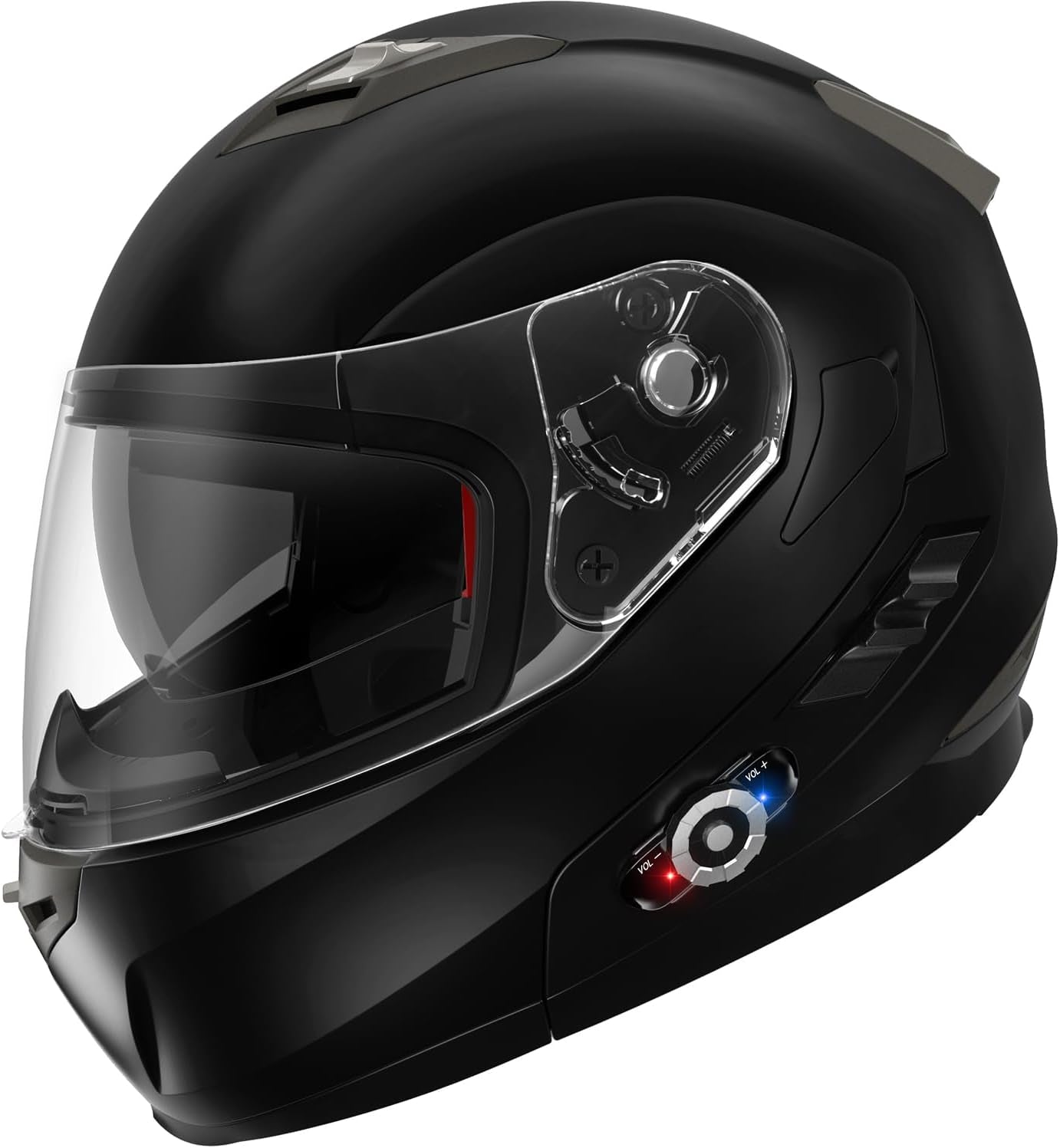 Freedconn BM2-S Bluetooth Motorcycle Helmet, Flip-Up Modular Motorbike Helmet, 500M Connectivity for 2-3 Riders, Voice Dial, Hands-Free Call, MP3, FM, DOT Certified (Medium, Gloss Black)
