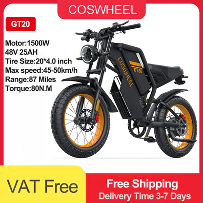 Coswheel Electric Bike Dual Motor GT20 Pro/Gt20 3000W 48V 40AH Mountain Bikes Electric off Road Bike Fat Tires Motorcycle Ebike