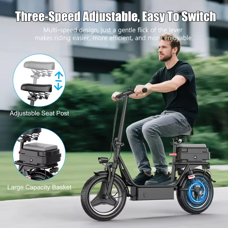 Folding Electric Scooter with Trunk, 500W Motor (Peak 650W), 48V15AH, 20MPH, 24-32Mile Range,Motorcycle for Commuting Travel