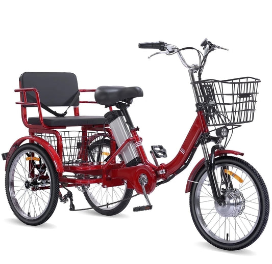 Electric Tricycle for Adults Folding Electric Trike 3 Wheel Electric Trike with Two-Seater Large Basket Super Powerful Brushless 350W Motor 36V12AH Lithium Battery Max 20MPH E-Tricycle Red
