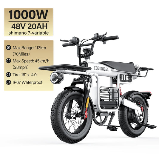 Coswheel Electric Bike Adult Road Ebike T16 Mountain Ebikes Urban Commuting Electric Bike 48V 20AH Outdoor Electric Motorcycle