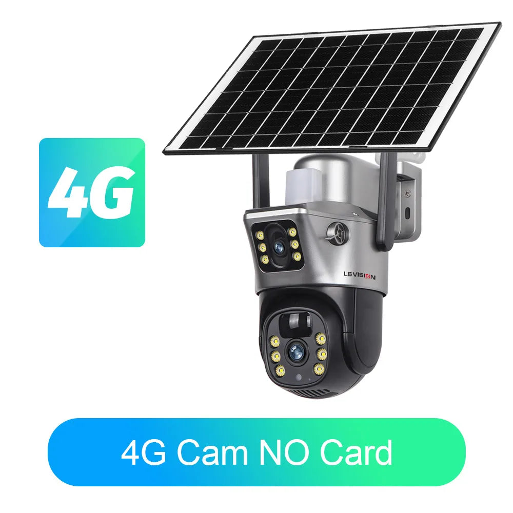 LS VISION Solar Camera 4G Sim Outdoor Dual Lens Wifi 8MP 4K IP Camara Solar Panel CCTV Security Built in Battery PIR Cam V380