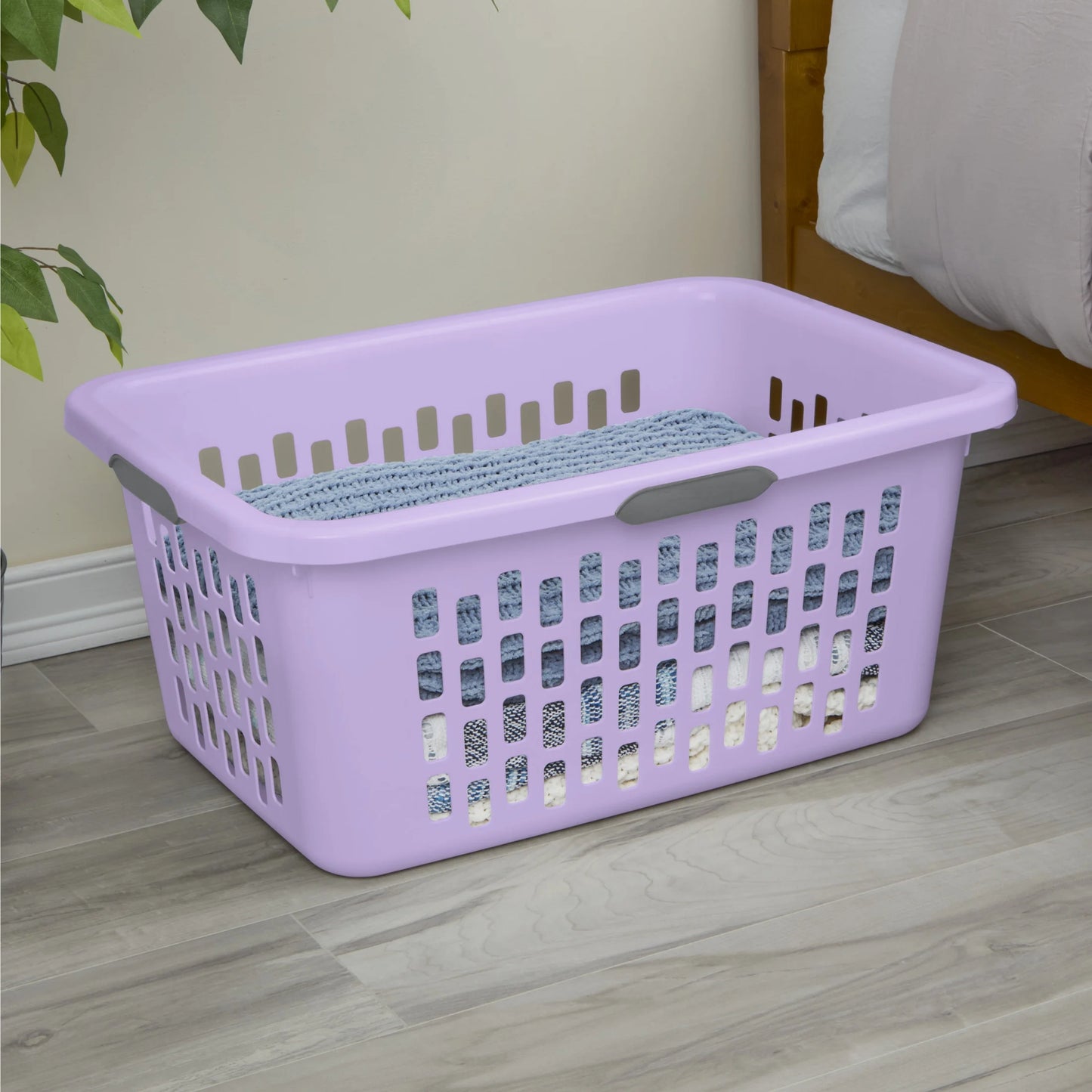 Sterilite 2 Bushel Laundry Basket, Large Plastic Laundry Basket with 4 Comfort Grip Handles, Lilac Bud, 6 Pack