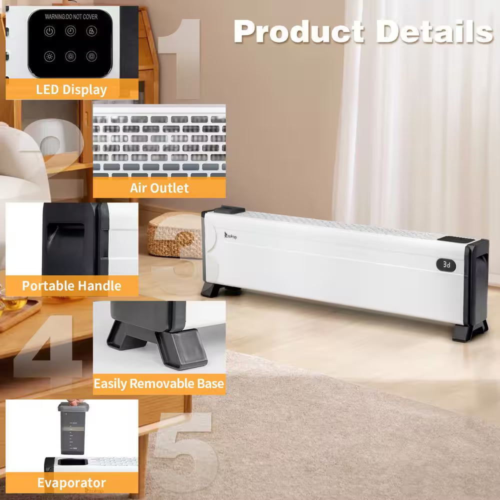 1500-Watt 9.25 In. Indoor Electric Ceramic Space Heater Baseboard Heater with Remote Control