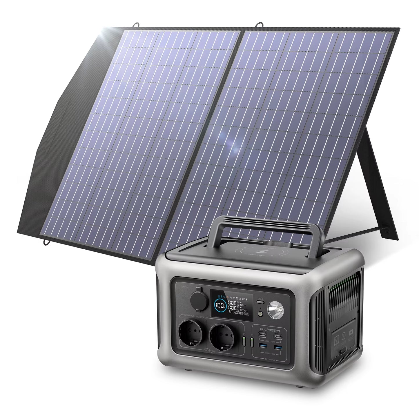 ALLPOWERS R600 Portable Power Station with Solar Panel 100W , 600W 299Wh Lifepo4 Solar Generator UPS Battery Backup MPPT for RV