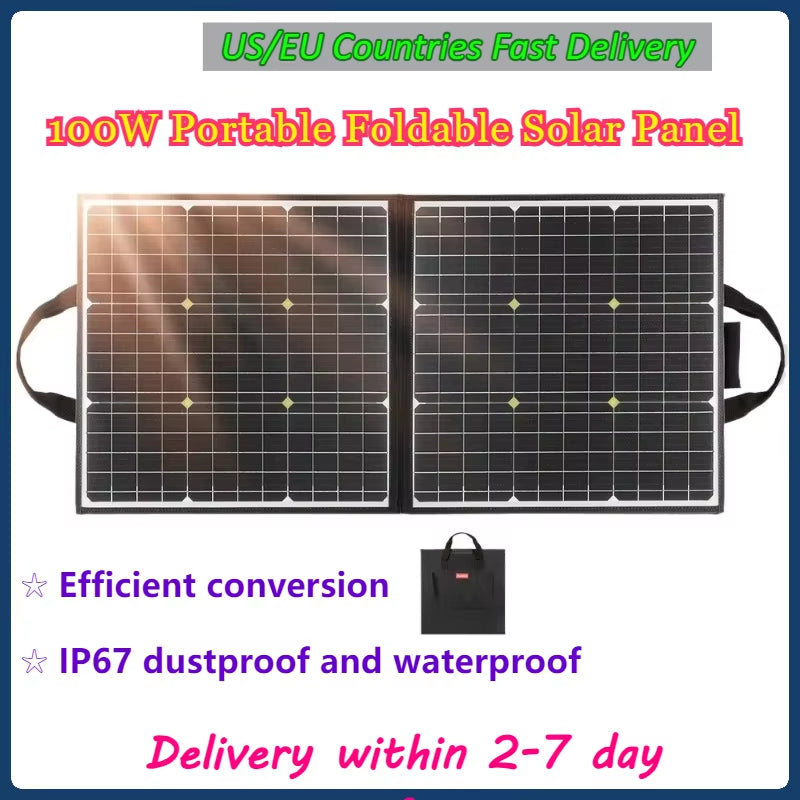 100W Portable Foldable Solar Panel 18V Battery Cell Charger USB QC3.0 for Outdoor Solar Generator Backup Tablet Camping RV Trip