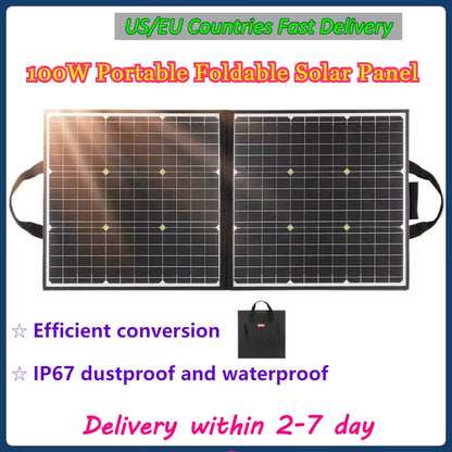 100W Portable Foldable Solar Panel 18V Battery Cell Charger USB QC3.0 for Outdoor Solar Generator Backup Tablet Camping RV Trip