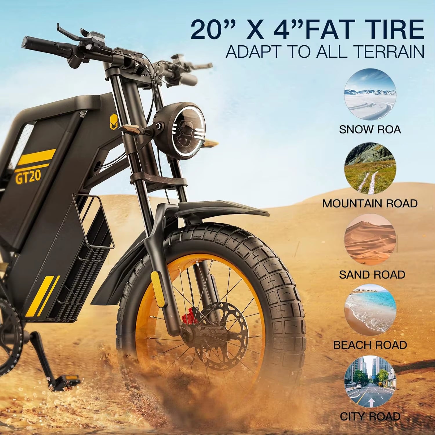 Electric Bike for Adults,1000W/2000W/3000W Motor,Removable Battery,93-145Miles Electric Motorcycle,20"X4.0 Fat Tire Ebike Adults